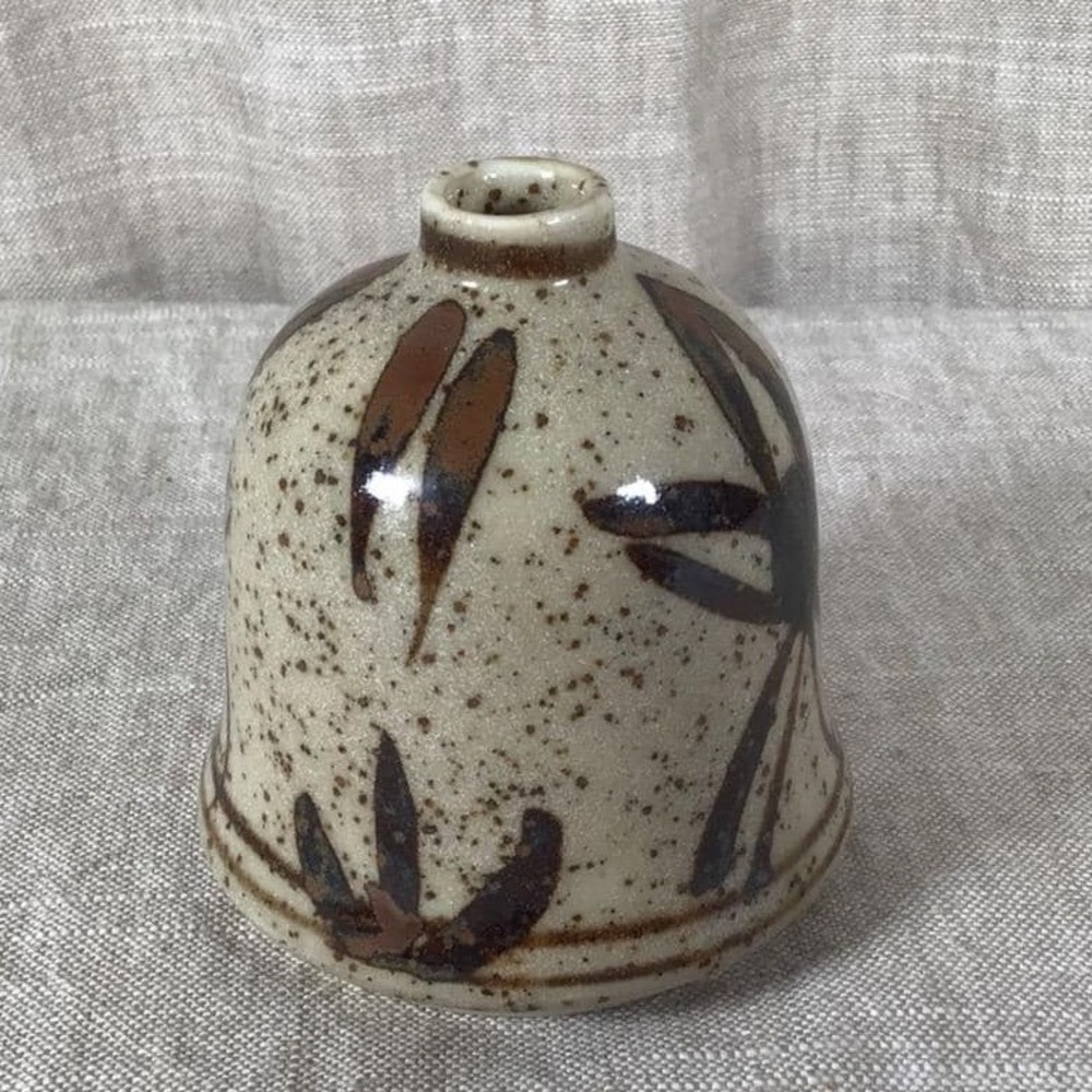 Bud Vase Good Vintage Otagiri Japan Speckled Stoneware Brown Leaf Bell Shape